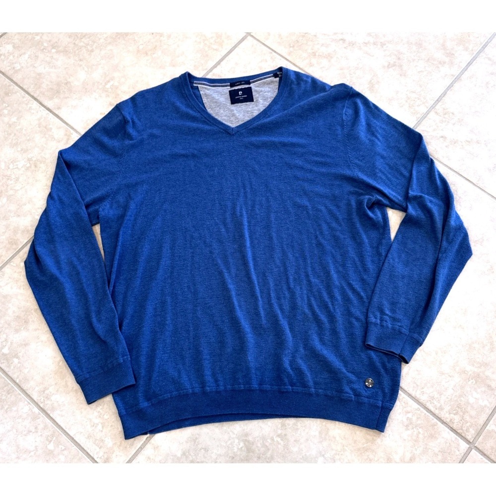 Pierre Cardin Mens Blue Cotton Silk V-Neck Sweater XL Regular Fit 55911